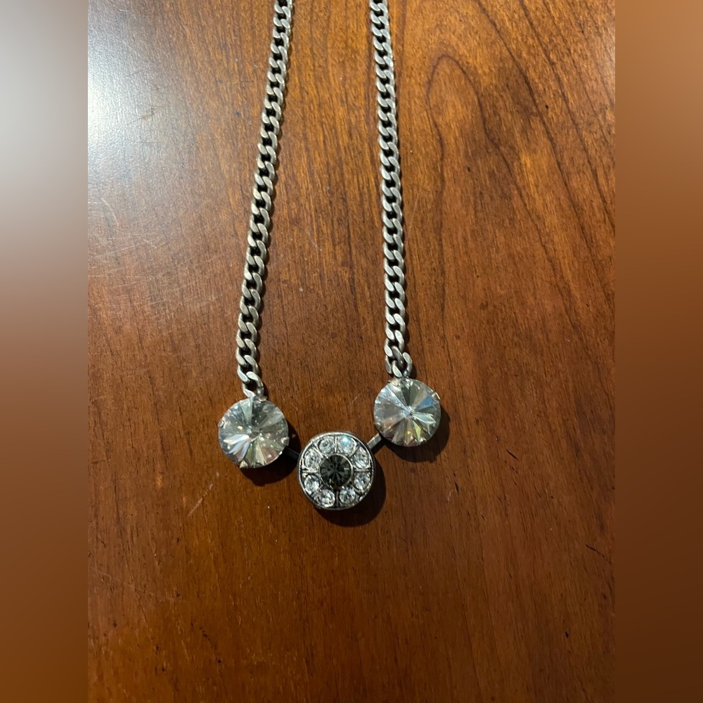 Elegant Burnished Silver Necklace with Crystal Accents